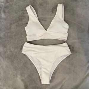 Cream Ribbed Two-Piece Bikini Set